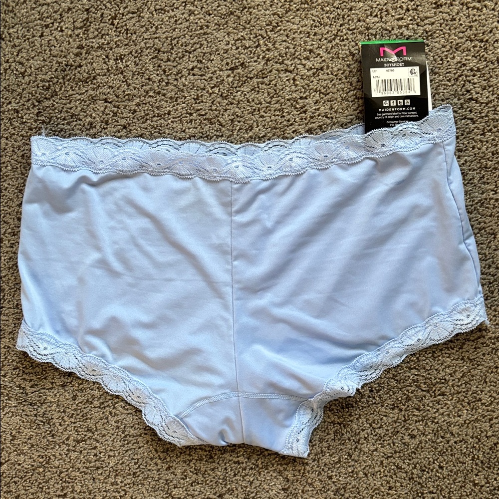 New Maidenform White Lace-Trim blue Boyshorts Panty sz L - Picture 2 of 2